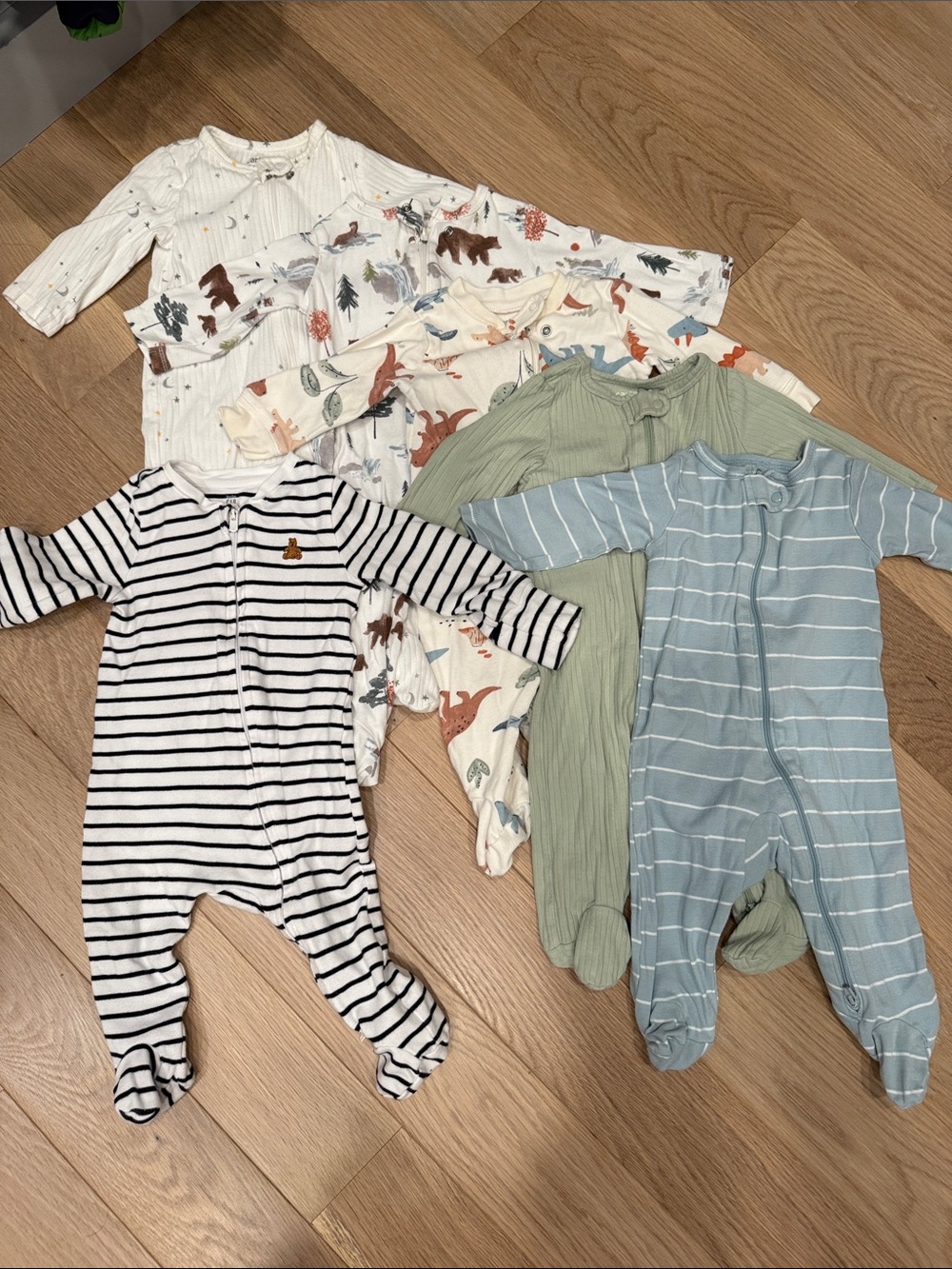 Striped Black & White Footed Baby One-Piece